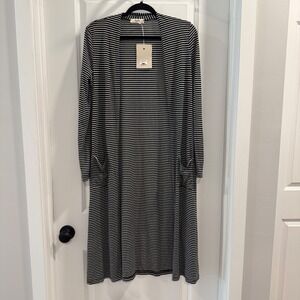 KyeMi‎ Bayabelle Boutique Black White Striped Ribbed Duster Cardigan Small NWT